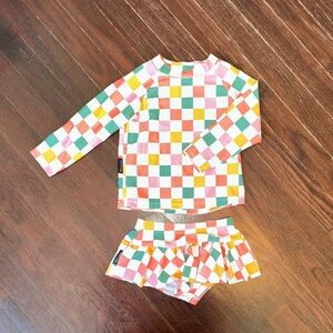 Colorful Checkered Kids Swim Rashguard Set